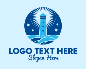 Sea Waves - Starry Night Lighthouse logo design