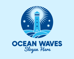 Navy - Starry Night Lighthouse logo design
