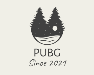 Moon - Evening Pine Trees Lake logo design