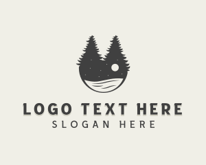 Base Camp - Evening Pine Trees Lake logo design