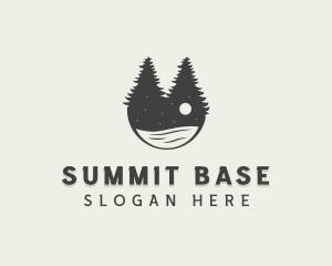 Base Camp - Evening Pine Trees Lake logo design