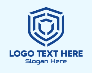 Secured - Blue Maze Shield logo design