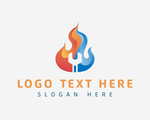 Fire - Hot Cold Wrench Mechanic logo design