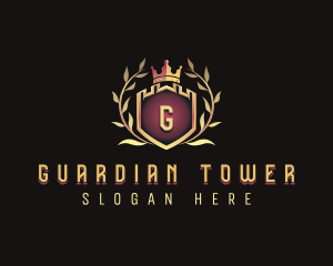 Tower Shield Crown Wreath logo design