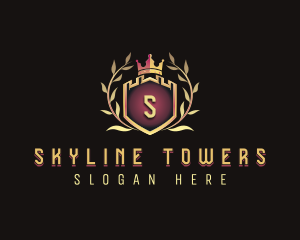 Tower Shield Crown Wreath logo design