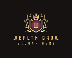 Tower Shield Crown Wreath logo design