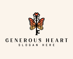 Heart Key Butterfly logo design