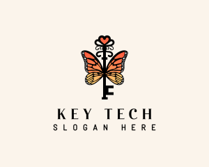 Heart Key Butterfly logo design