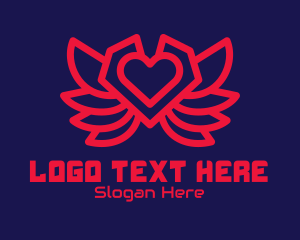 Red - Heart Gaming Wings logo design