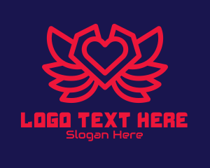 Letter Vw - Heart Gaming Wings logo design