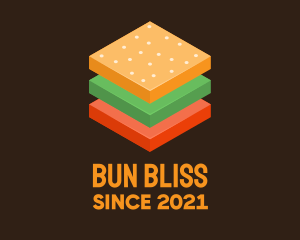 Bun - 3D Burger Sandwich logo design