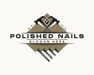 Hammer Nails Carpentry Woodwork logo design