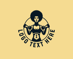 Dumbbell - Afro Woman Fitness Gym logo design