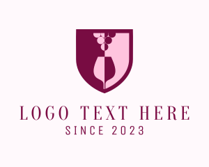 Wine Cellar - Shield Grape Wine Glass logo design