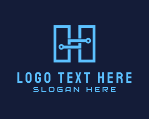 Blue - Tech Circuit Letter H logo design
