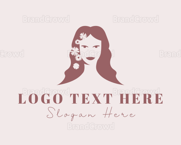 Woman Hair Flowers Logo