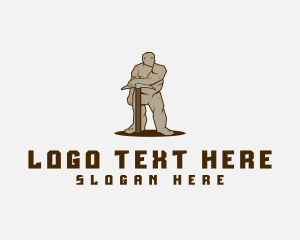 Statue - Mining Pickaxe Golem logo design