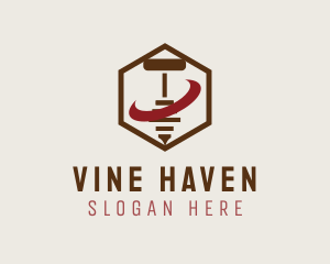 Wine Bar - Hexagon Wine Corkscrew logo design