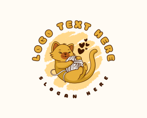 Cat - Cute Cat Yarn logo design