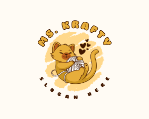 Handicraft - Cute Cat Yarn logo design