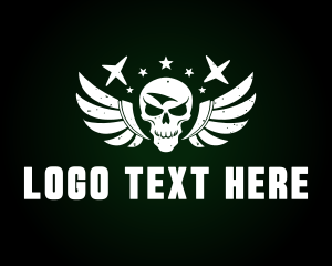 Defense - Rustic Skull Wings Stars logo design