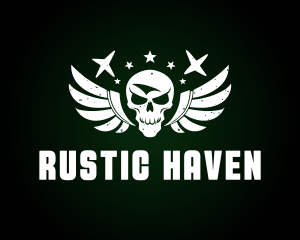 Rustic Skull Wings Stars logo design