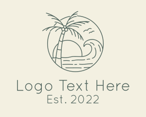 Coconut Tree - Sunset Beach Wave logo design