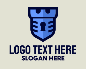 Defense - Blue Keyhole Shield logo design