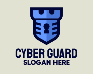 Malware - Blue Keyhole Shield logo design
