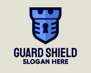 Defend - Blue Keyhole Shield logo design