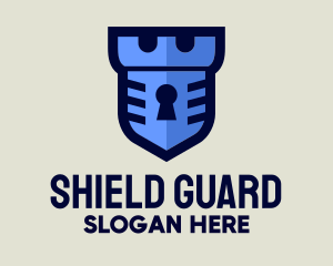 Defend - Blue Keyhole Shield logo design