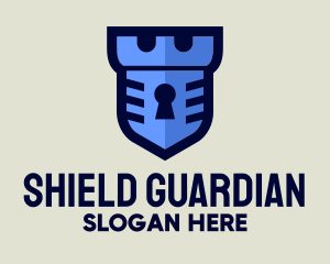 Defender - Blue Keyhole Shield logo design