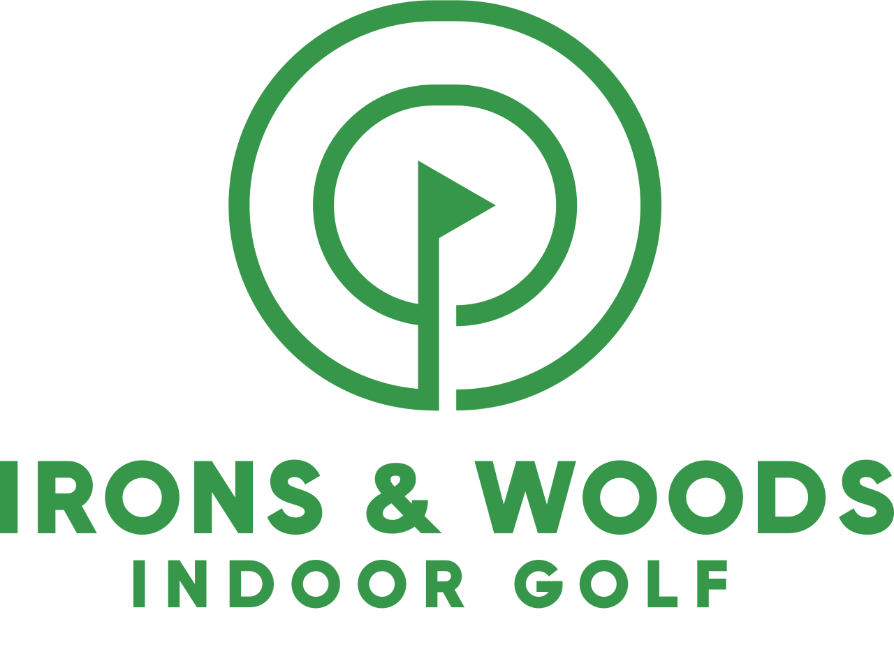 Irons & Woods Indoor golf's logo