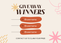 Congratulations Giveaway Winners Postcard Image Preview