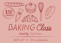 Illustrated Baking Class Postcard Image Preview