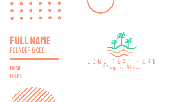Palm Tree Wavy Beach CIrcle Business Card Design Image Preview