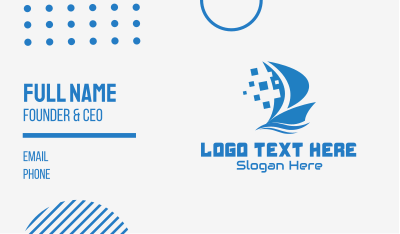Blue Pixelated Ship Business Card