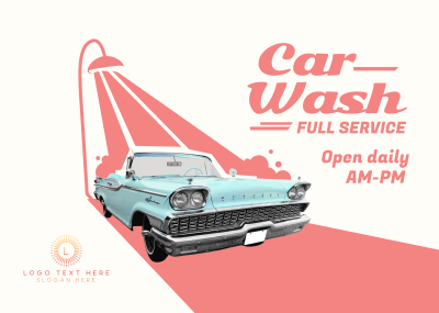 Car Wash Retro Postcard Image Preview