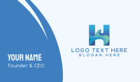 Blue Sea Wave Letter H Business Card Design