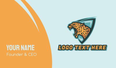 Roaring Leopard Shield Mascot Business Card