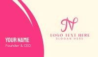 Pink Calligraphic Letter N Business Card Design