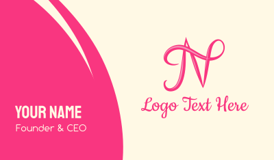 Pink Calligraphic Letter N Business Card
