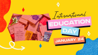 Quirky Cute Education Day Facebook Event Cover Design