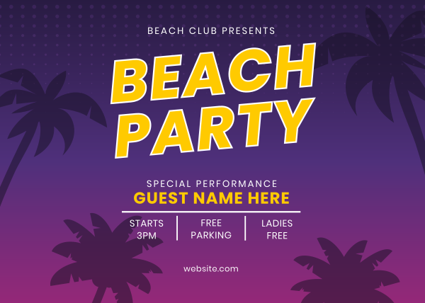 Beach Club Party Postcard Design Image Preview