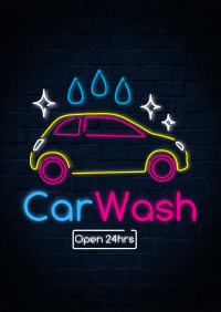 Neon sign Car wash Flyer Design