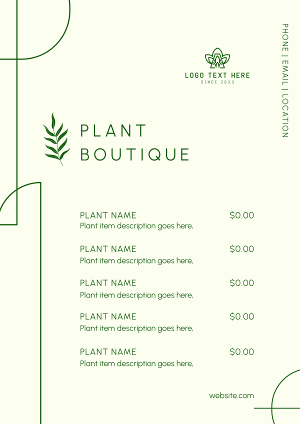 Plant Boutique Menu Design Image Preview