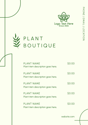 Plant Boutique Menu