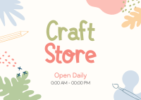 Craft Store Timings Postcard Design