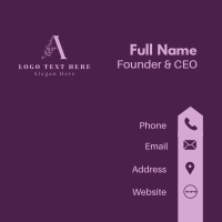 Purple Floral Letter A  Business Card Design