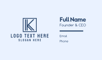 Minimalist Blue Letter K Business Card Design
